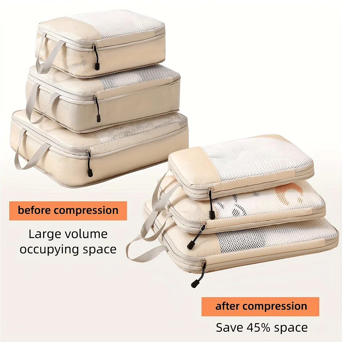 Travel Accessories Packing Cubes - Kubus pengepakan kompresi perjalanan 3 bagian,