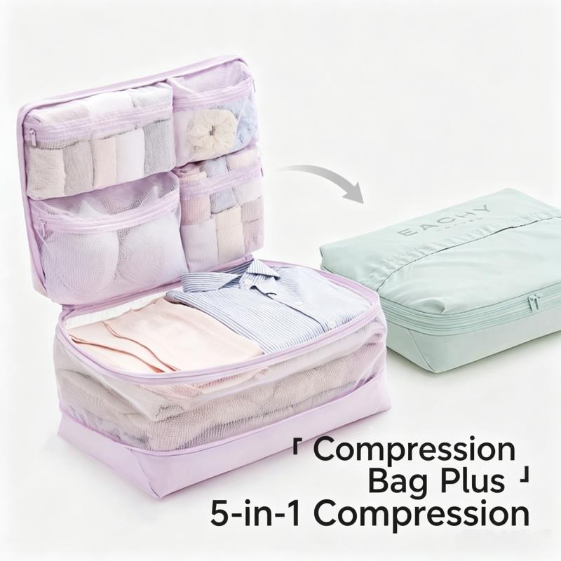 Travel Accessories Packing Cubes - Kubus Pengemas Kompresi 5-in-1 Tas Organizer